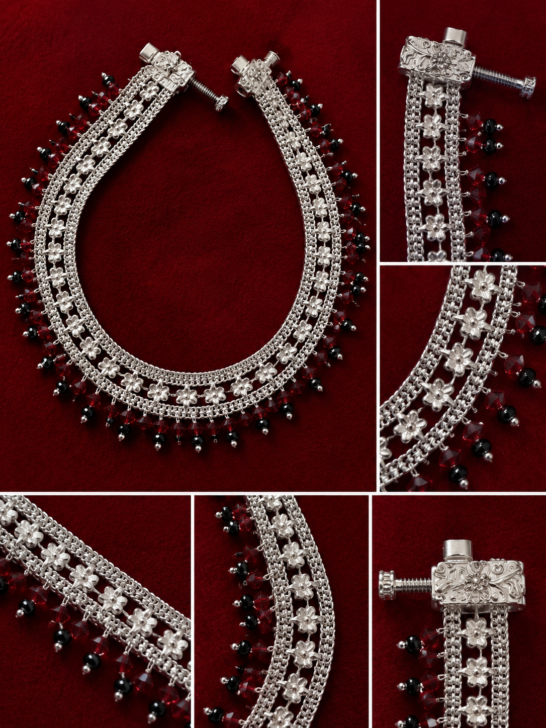 Payal — Flower Mesh with Red & Black Crystals