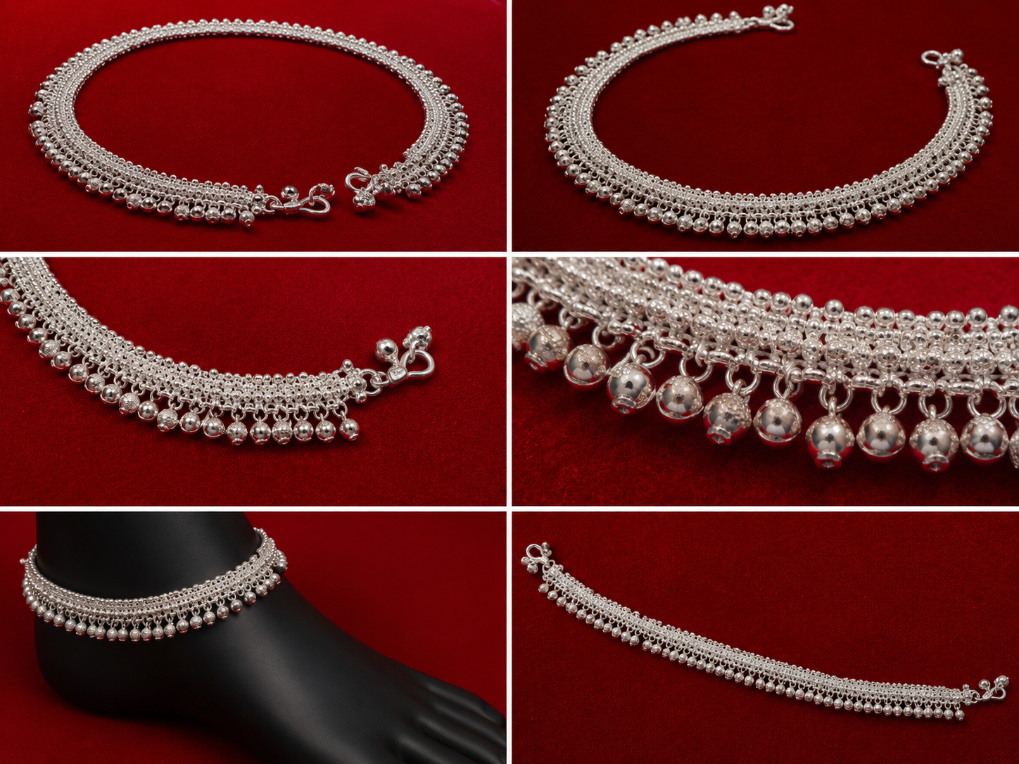 Silver Payal Pair — Ghungroo Bead Fringe