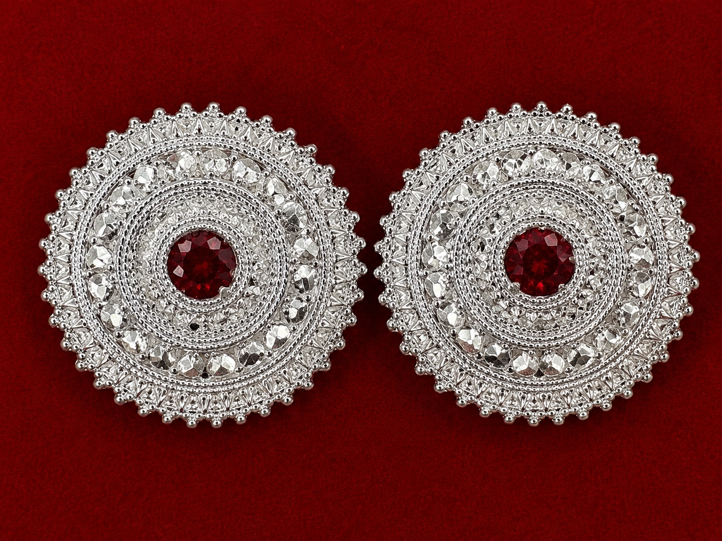Round Filigree Tops — Red Stone Pair